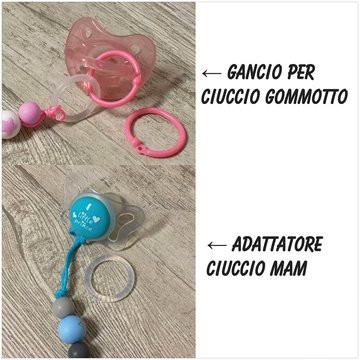 Babyjart Catenella portaciuccio PRESTIGE MINOU in silicone con nome,  gancio/adattatore ciuccio MAM e CHICCO