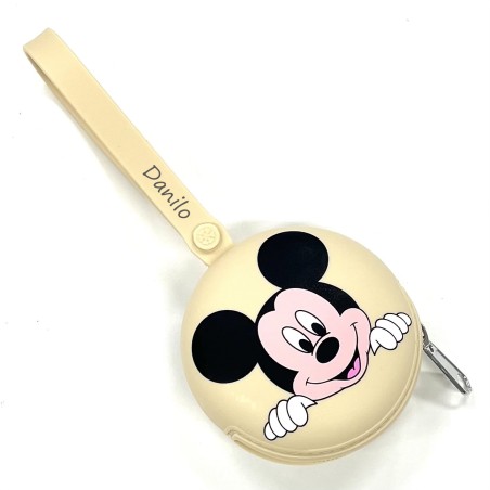 PERSONNALISER Étui à chaîne rond pour porte-sucette MICKEY MOUSE BEIGE