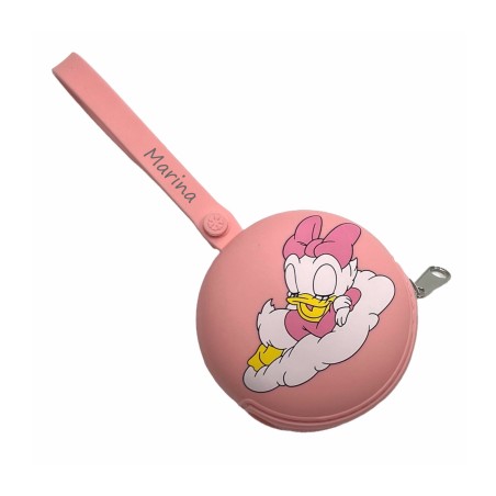 PERSONALIZA Estuche Cadena Porta Chupete Redondo DAISY DUCK ROSA PASTEL