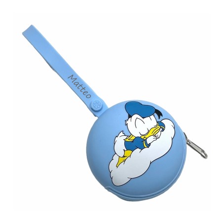 PERSONALIZE Porta-chupeta redondo com corrente DONALD DUCK AZUL PASTEL