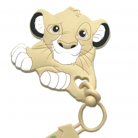 Catenella portaciuccio FLAT LEONE BEIGE in silicone con nome, gancio/adattatore ciuccio MAM e CHICCO