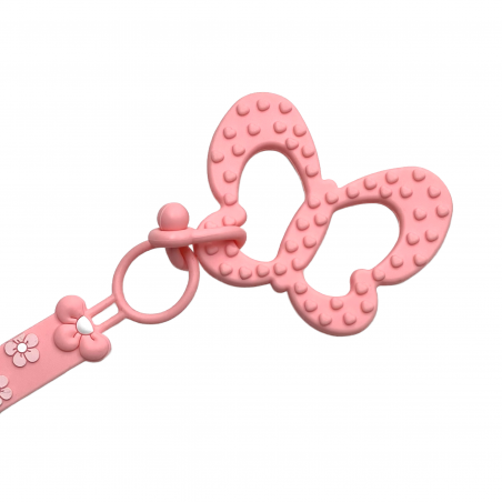 Silicone dummy chain silicone FLAT DAISY PASTEL PINK with name, hook/adapter pacifier MAM/CHICCO