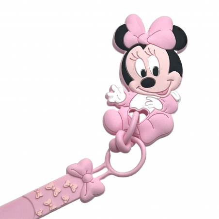 Catenella portaciuccio FLAT MINNIE ROSA CHIARO in silicone con nome, gancio/adattatore ciuccio MAM/CHICCO