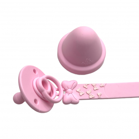 Catenella portaciuccio FLAT MINNIE ROSA CHIARO in silicone con nome, gancio/adattatore ciuccio MAM/CHICCO