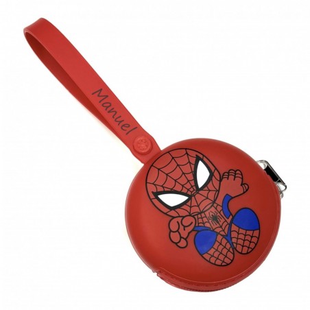 CUSTOMIZE Round Pacifier Holder Chain Case Spiderman Red