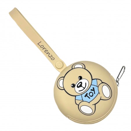 CUSTOMIZE  Round Pacifier Holder Chain Case MOSCHINO BEIGE/PASTEL BLUE