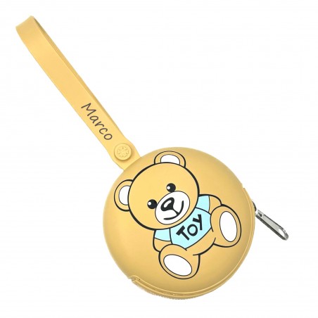 CUSTOMIZE  Round Pacifier Holder Chain Case MOSCHINO NATURAL/PASTEL BLUE