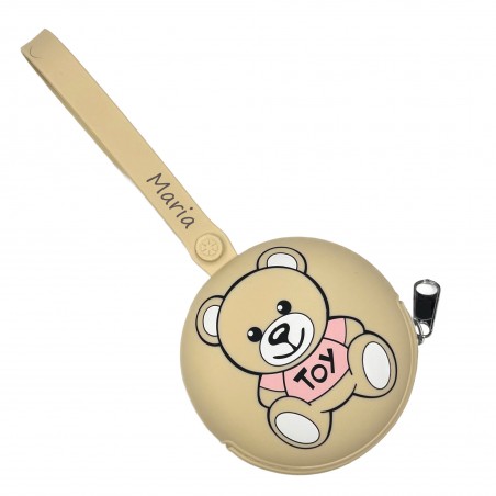 PERSONALIZE Porta-chupeta redondo com corrente MOSCHINO BEIGE/ROSA PASTEL