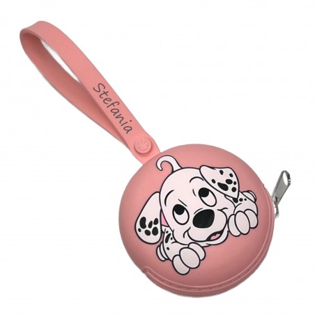 PERSONNALISER Étui à chaîne rond pour porte-sucette DALMATIEN ROSE PASTEL