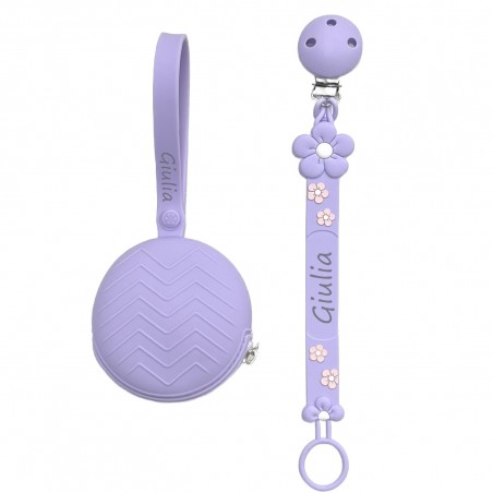 Silicone dummy chain silicone FLAT DAISY WISTERIA with name, hook/adapter pacifier MAM/CHICCO