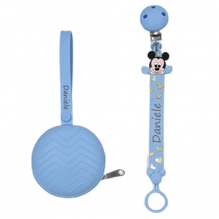 Cadena de chupete FLAT MICKEY MOUSE de silicona para chupete con nombre, gancho / adaptador para chupete mam y modelo de chicco