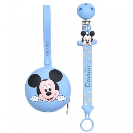 Cadena de chupete FLAT MICKEY MOUSE de silicona para chupete con nombre, gancho / adaptador para chupete mam y modelo de chicco